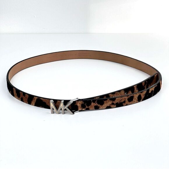 Michael Kors Dyed Leopard Print Real Fur Calf Hair Skinny Belt - Picture 11 of 13